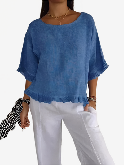Elle | Cotton linen blouse with ruffles