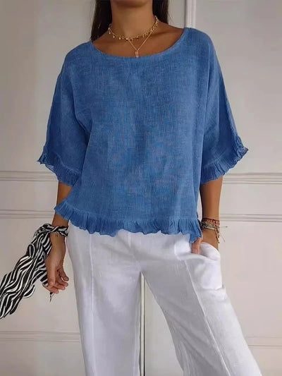 Elle | Cotton linen blouse with ruffles