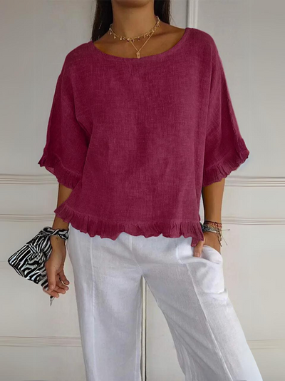 Elle | Cotton linen blouse with ruffles