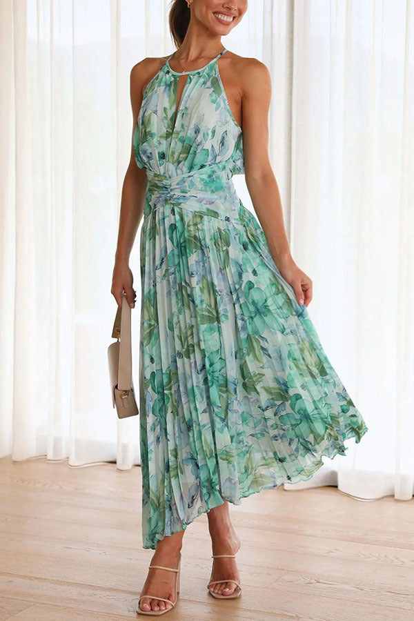 Elle | Elegant pleated floral midi dress
