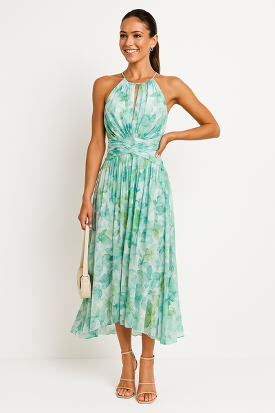 Elle | Elegant pleated floral midi dress