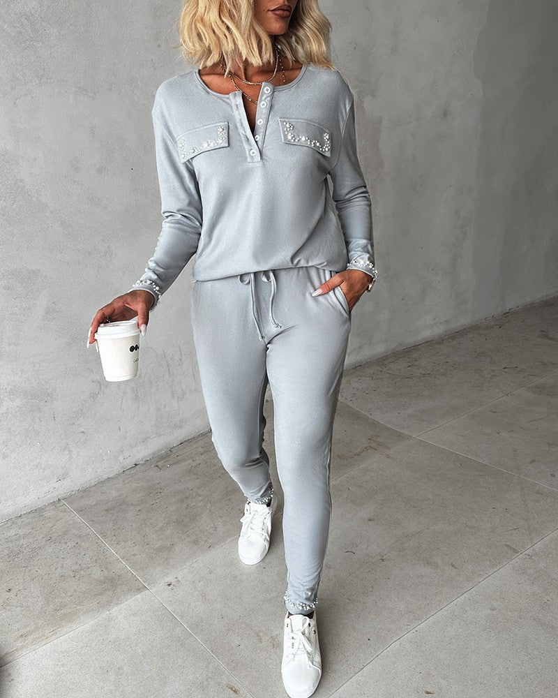 Elle | Comfy pearled 2-piece set