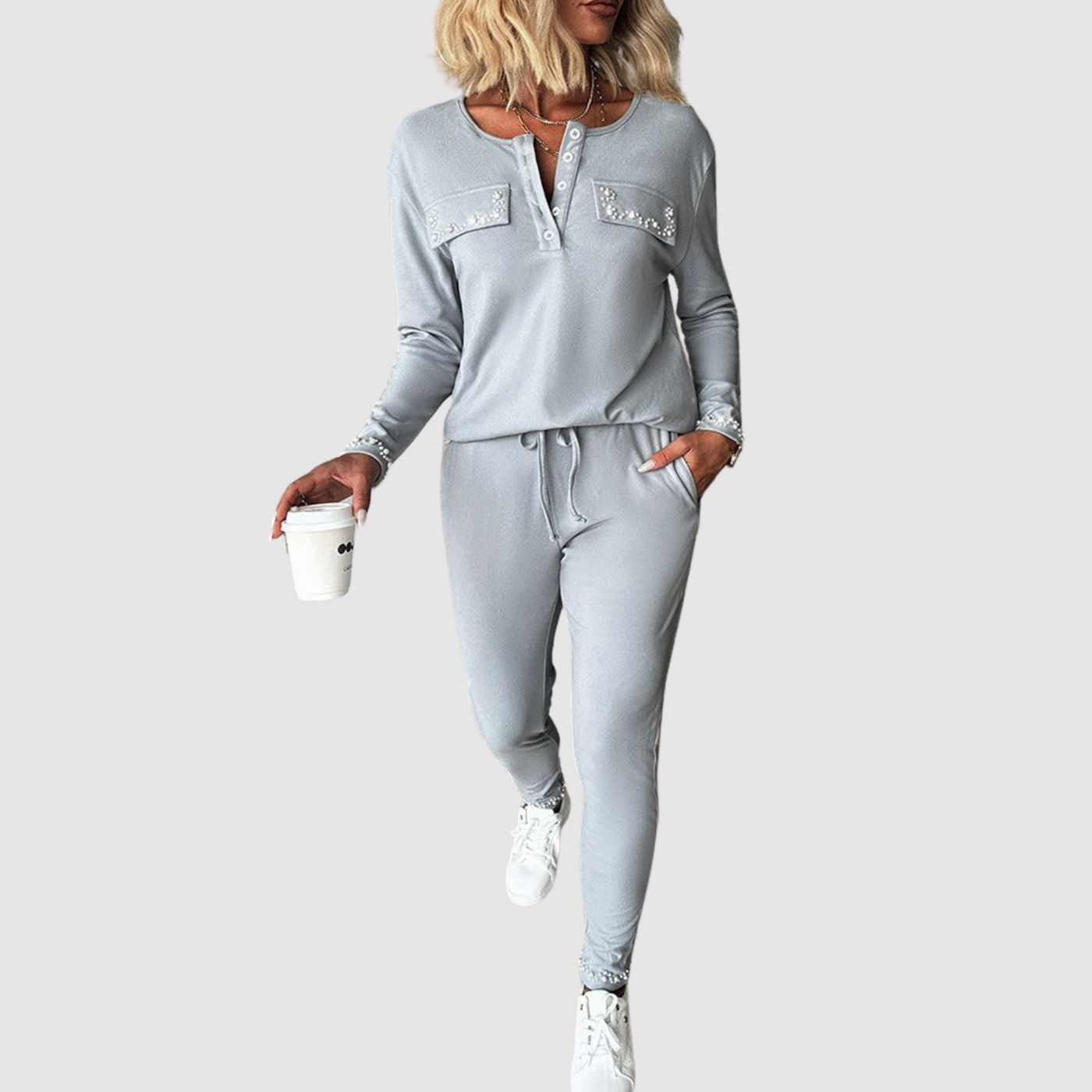 Elle | Comfy pearled 2-piece set