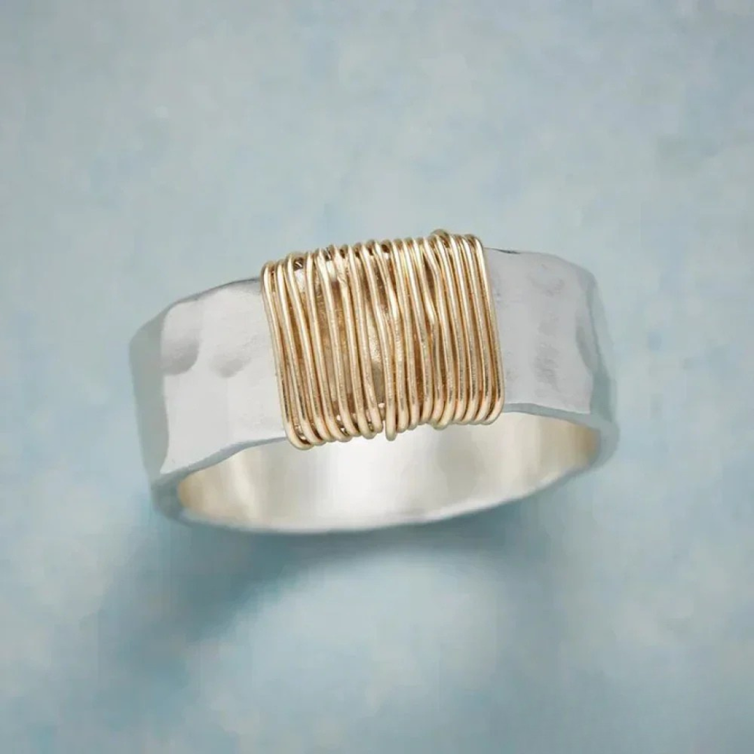 Vintage silver ring with gold threads