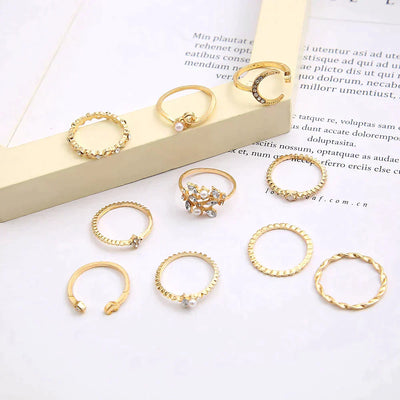 Set of 10 silver and gold-plated bohemian rings