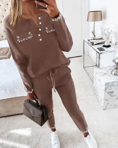 Elle | Comfy pearled 2-piece set