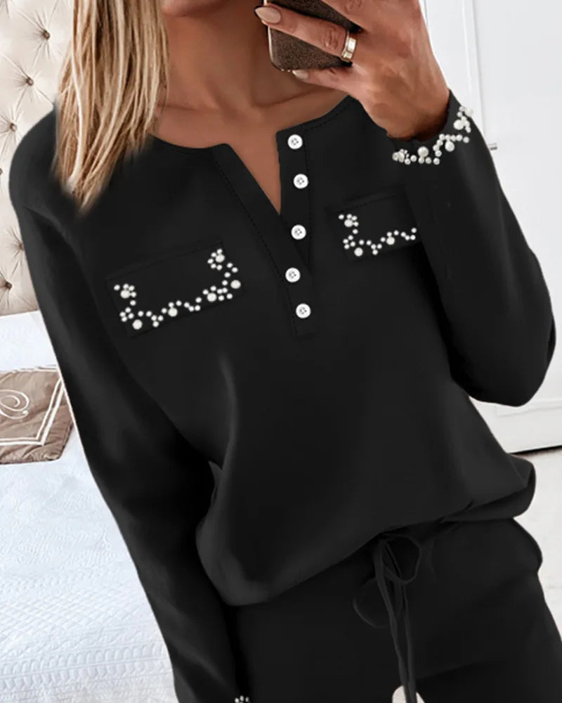 Elle | Comfy pearled 2-piece set