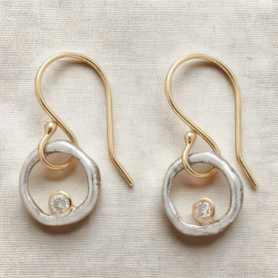Gold and silver earrings with zirconia in vintage style