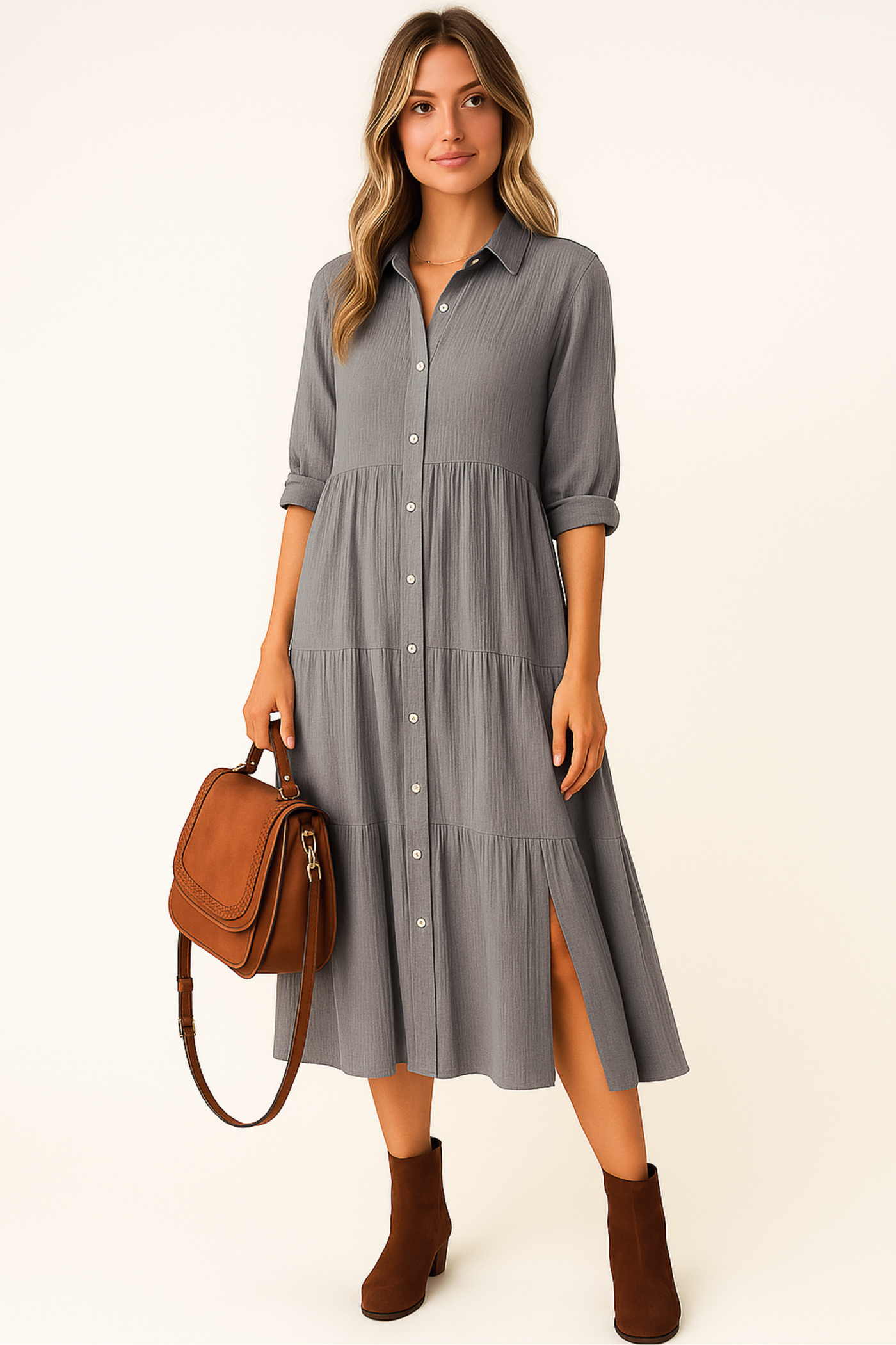 Elle | Luxurious shirt dress with ruffles