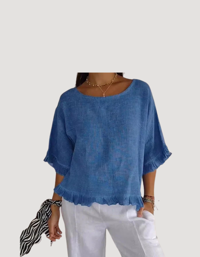 Elle | Cotton linen blouse with ruffles