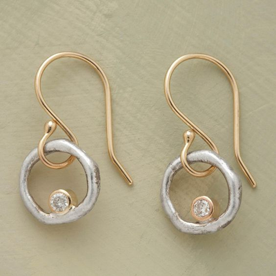 Gold and silver earrings with zirconia in vintage style