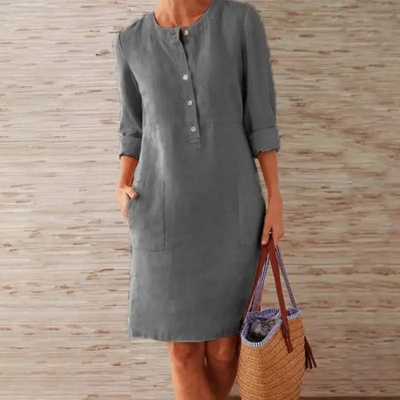 Elle | Linen dress with long sleeves